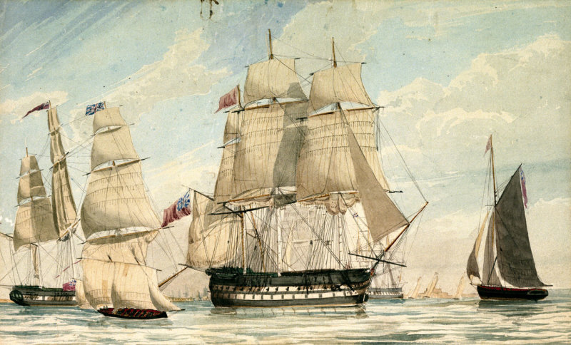 1826 - DICKIE DOYLE, HMS GANGES LEAVING SPITHEAD