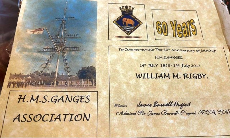 1953, 14TH JULY - WILLIAM M. RIGBY, 01., HMS GANGES ASSOCIATION CERTIFICATE OF JOINING HMS GANGES.jpg