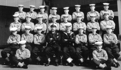 1960, MARCH - RICHARD W. ROE, ANNEXE,EXPLORER MESS, CPO POTTEN, JI DOWNS, BRIAN TRAPNELL 2ND RIGHT FRONT ROW NOW CTB.