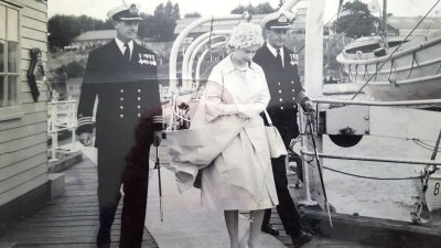 1961 The Queens visit. With Captain J.R. Gower. DSC and Commander T.S. Trick DSC 