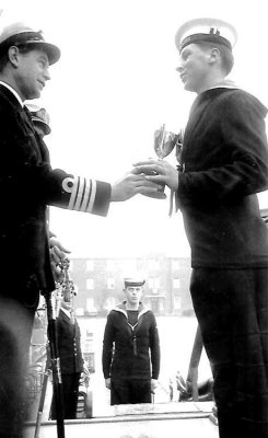 1965 - IAN PHILLIPS, FROBISHER, 32 MESS, MYSELF RECEIVING CUP FOR BEST MESS FROM CAPT. PLACE VC..jpg