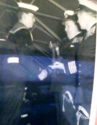 1965, APRIL - GRAHAM WEEDEN - CAPT. WATSON PRESENTING ME WITH MY SILVER BUGLE WITH CAPT. PLACE V.C. LOOKING ON..jpg