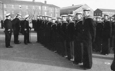 1964-65 - RON BAIRD, 72 RECR., FROBISHER, 181 CLASS. CAPT. PLAICE INSPECTING SUNDAY DIVISIONS.