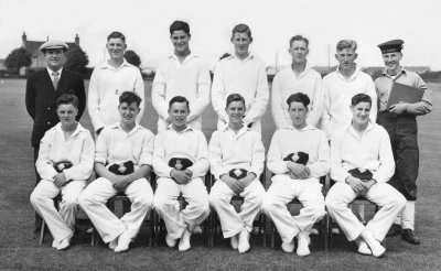 1951 - MICHAEL OLIVER HANLEY, I AM 2ND FROM RIGHT FRONT ROW, GANGES FIRST 11 CRICKET TEAM.jpg
