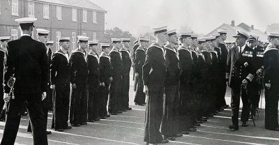 1965, FEBRUARY - PETE OSLER, DUNCAN, 10 AND 11 CLASSES, ADMIRAL'S INSPECTION DURING PASSING OUT PARADE, I AM 3RD LEFT MID. ROW