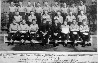 1960 - RICK BARBER, BLAKE, 2 MESS, 262 CLASS, INSTR. BUCK ROGERS, DO LT. WAVERLEY, KNOWN NAMES BELOW PHOTO.jpg