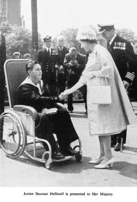1961 - JNR. HELLIWELL MEETS THE QUEEN. HE WAS SELECTED TO BE BUTTON BOY BUT DAMAGED HIS ANKLE IN A REHEARSAL.jpg