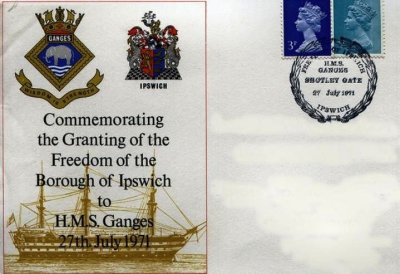 1971, 27TH JULY - DICKIE DOYLE, FIRST DAY COVER, GRANTING HMS GANGES THE FREEDOM OF THE BOROUGH OF IPSWICH.jpg
