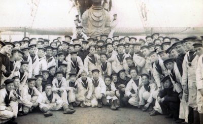 UNDATED - GROUP OF BOYS UNDER THE MAST, NOTE THE CIGARETTES, DONATED BY JIM WORLDING.jpg