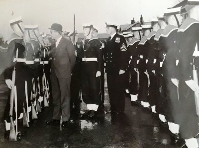 1960, 3RD MAY - GEORGE MITCHELL, GUARD INSPECTION BY LORD CARRINGTON, 1ST LORD OF THE ADMIRALTY.jpg