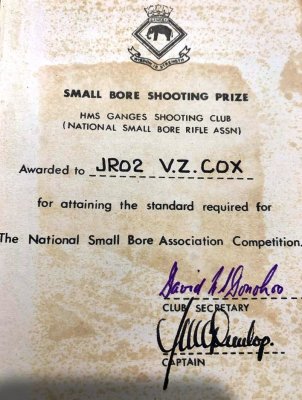 1975, OCTOBER - VITTORIO COX, RESOLUTION, 934 CLASS, INSTR. PO MATHEWS, SMALL BORE SHOOTING PRIZE CERTIFICATE
