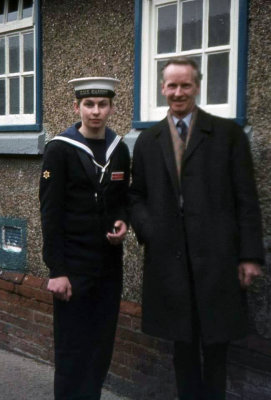 1975, 11TH FEBRUARY - PHIL FRIEND, Q.D., PASSING OUT DAY, WITH DAD.jpg