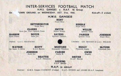 1945, 31ST OCTOBER - INTER SERVICES FOOTBALL MATCH, GANGES V R.A.F. 