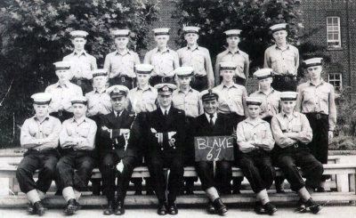 1963, 16TH JULY - BLAKE, 61 CLASS, 8 MESS, LT. CDR. LEES AND THE SUB. LT. BLOOM.