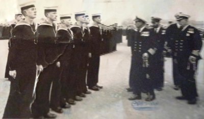 1963 - STUART SPRULES, ON PARADE, BEING INSPECTED BY CAPTAIN PLAICE V.C..jpg