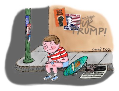 Sad Kid On Street Corner