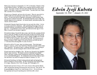 Edwin Kubota - Memorial Program 2-20-21
