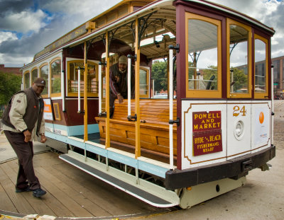 The Powell & Hyde St. Cable Car being turned for another run