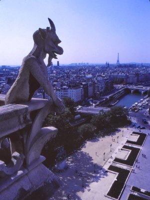 Les gargoyles; the Quartier Latin and the Tour Eiffel behind.