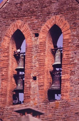 Le Lauragais; typical church tower (photo from slide; circa 1987-1997).