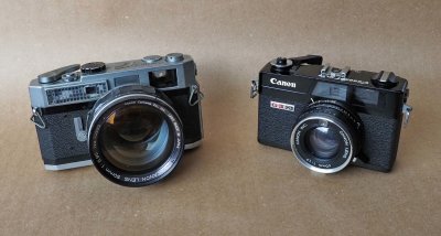 Two rangefinder cameras; the amazing Canon 7 (left) and the popular Canonet QL17. 