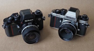 The two Nikon F3; the original F3 (gift from my friend Caio Cunha) and the Nikon F3t (right). 