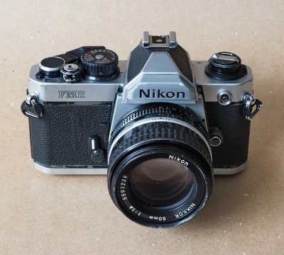 The Nikon FM2 (1982); the shutter can reach 1/8000 s, high peformance for the time. 