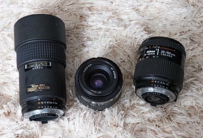 The AF Nikkor lenses: the 180/2.8, 35-70/3.5-4.5 and the 28-105/3.5-4.5 