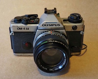 The Olympus OM-4T, Champagne body. 