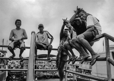 People on the Manaus harbor. 