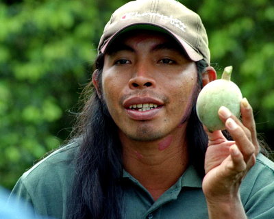Our guide, showing a particular fruit. 