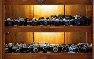 The Camera Collection takes two shelves of my living room furniture.