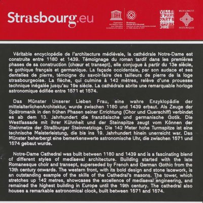 Strasbourg; explanation about the Cathedrale Notre Dame.