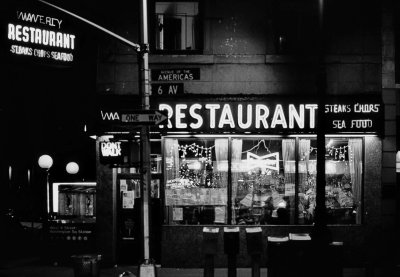 New York; the Waverly Restaurant, a favorite (corner of 14 th W street with 6th Avenue).