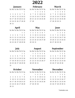 Vertical 2022 calendar