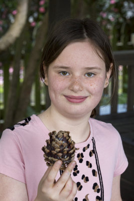 Josie and her pine cone camo egg