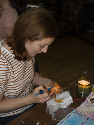 Stephanie creating a Ukrainian style egg