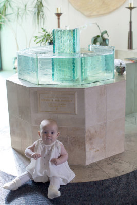 Dorothy at the baptismal fountain