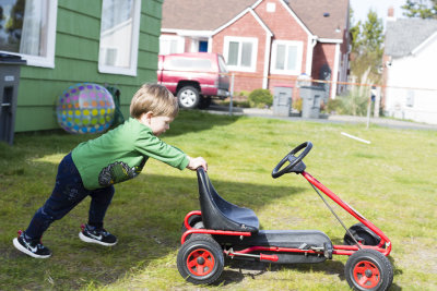 Pushing his ride