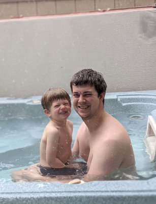 Charles loves the hot tub