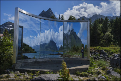 Mirror sculpture in Lyngvr, Lofoten Islands....