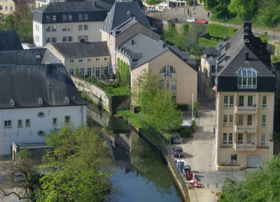 Alzette river and Grund from top of gorge