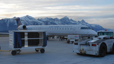Jackson Hole Airport and Tetons backdrop