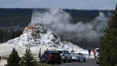   White Dome Geyser erupting 