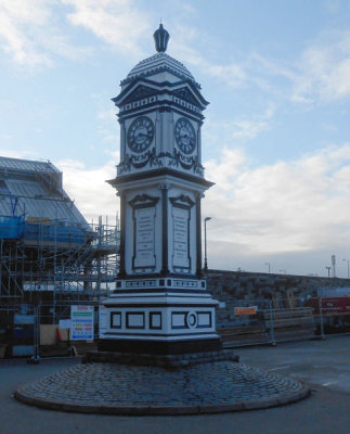 Holyhead Old Harbour Extension obelisk outside Holyhead Station