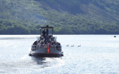 Gondola departing Coniston with swans