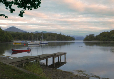 Dawn view across Coniston Water from Lake Bank