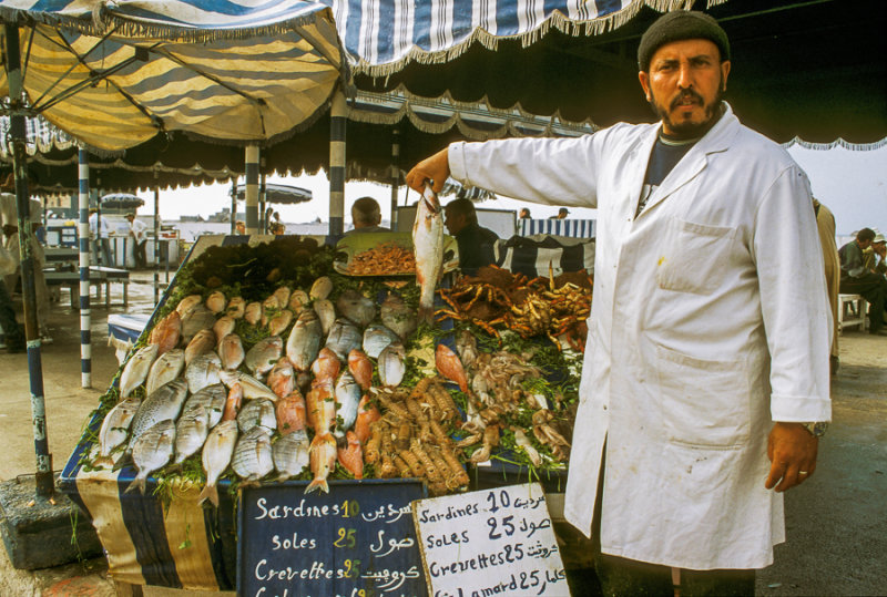 Fishmonger in the old port, Essaouira, Morocco