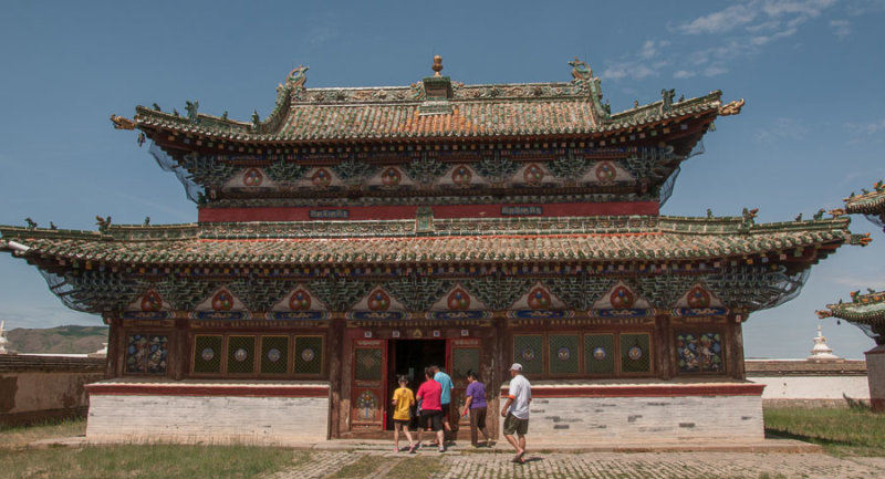 Visitors enter a temple within the Erdene Zuu Monastery complex, Kharkhorin, Mongolia