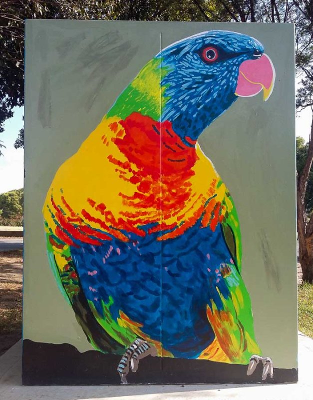 Native fauna depicted in street art in a suburban park, Melbourne, Australia